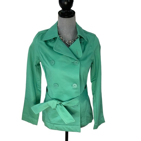 GAP Jackets & Blazers - Gap‎ Belted Jacket Green Double-Breasted Button Front Collared Size XS Read